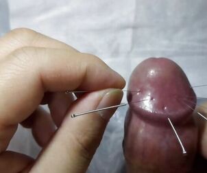 Cock and ball torture needling man rod