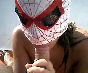 Steamy friendly fuckslut in mask of spiderwoman inhaling my