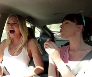 2 euro lesbo gfs taunting each other vags in the car at