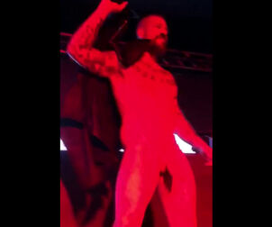 Bearded fag dancing Striptease at fag club